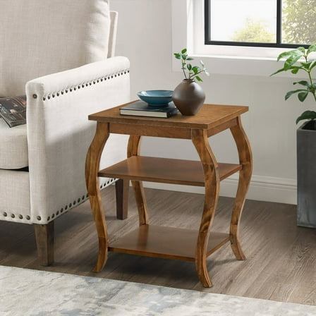 The Walnut End Table with 2 Shelves and Wooden Durability