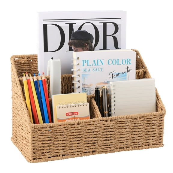 Woven 4-Compartment Desktop Organizer, Natural