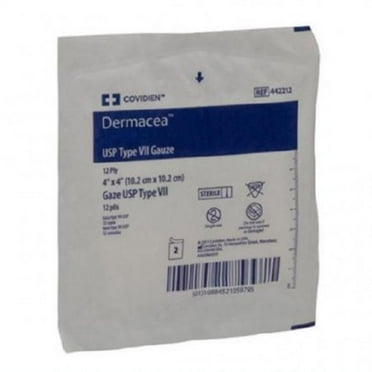 Dermacea USP Type VII Gauze Sponge - 4 Inches x 4 Inches, Cotton, 12-Ply, Sterile, 50 Count