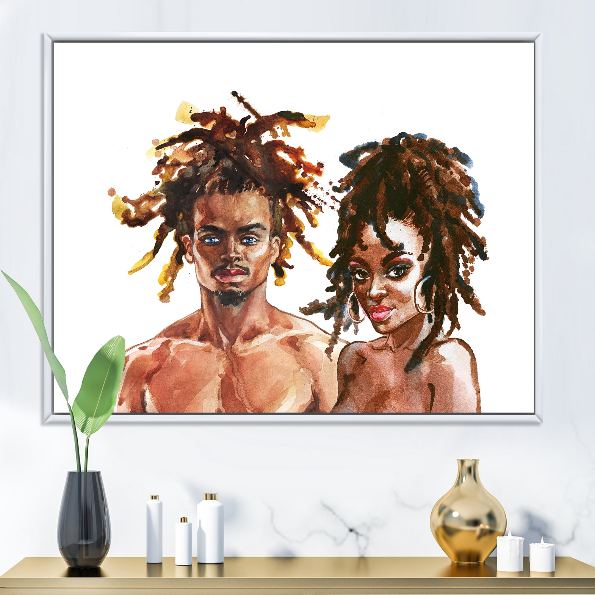 Designart 'Portrait of African American Couple' Modern Framed Canvas Wall Art Print