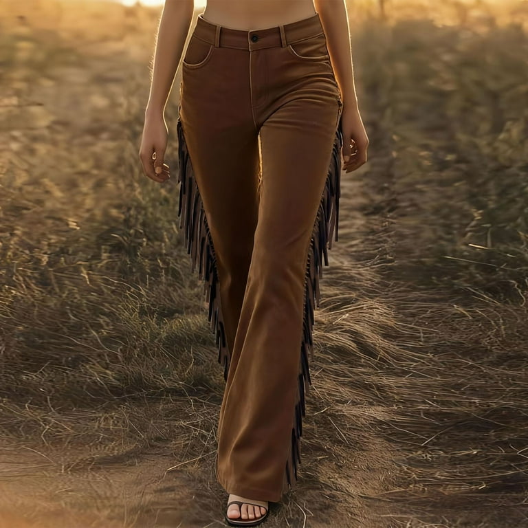 Xdegoge Fringe Jeans for Women Flared Leg High Rise Boho Suede Xdegoge Fringe Jeans for Women Flared Leg High Rise Boho Suede