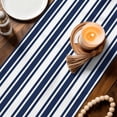 thumbnail image 3 of Navy Blue Striped Table Runner 70 Inches, Farmhouse Aesthetic Modern Stripes Bed Runner Dresser Scarves Tabletop for Indoor Outdoor Parties/Ceremony/Banquet, 13" x 70", 3 of 9