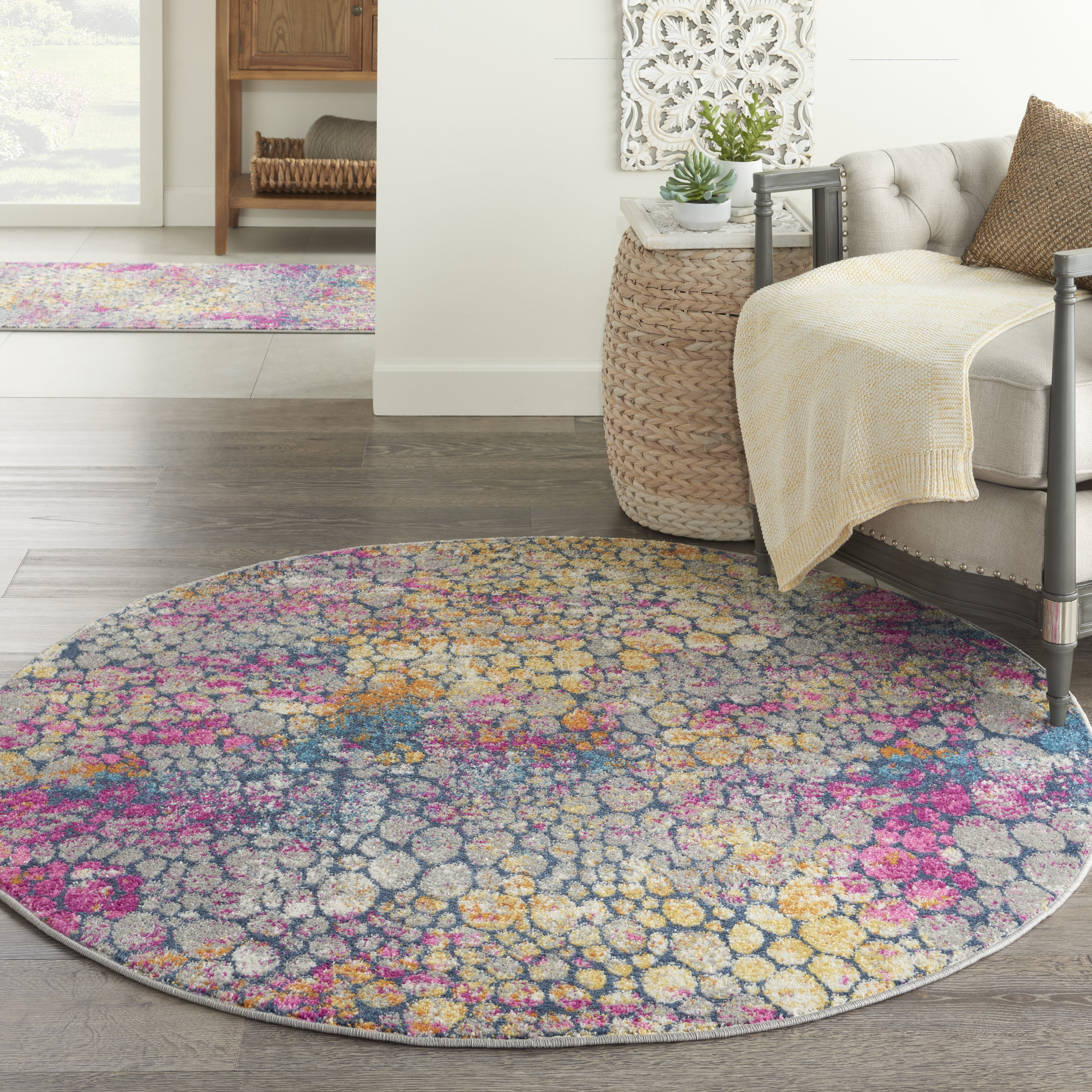 Nourison Passion Contemporary Abstract Yellow Multi 5' Round Area Rug 5'3 x Round