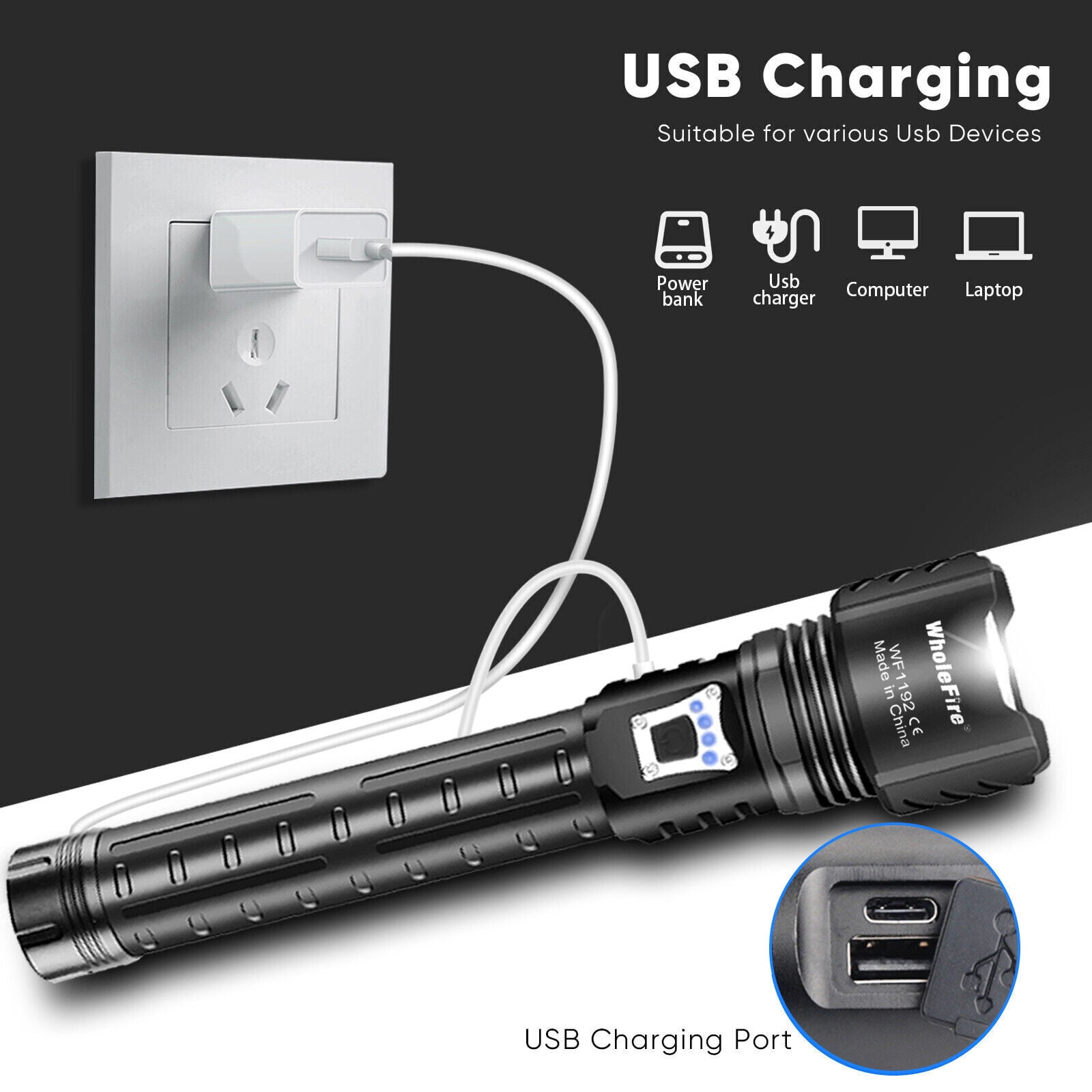 XHP90.2 Powerful LED Flashlight with 5 Modes Adujustable Focus Waterproof Rechargeable Flaslights for Outdoor Camping