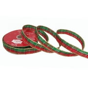Holiday Time Gift Wrap Fabric Plaid Ribbon, Red; Green; Gold, 5/8"/25'