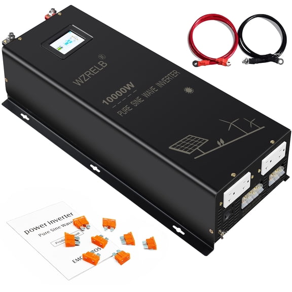 WZRELB 10000W 24V Pure Sine Wave Inverter,24 Volt DC to AC 120V 240V Split Phase Power Inverter,2*AC Hardwire Terminal,20KW Surge,High Efficiency up to 91.6% with LCD Display