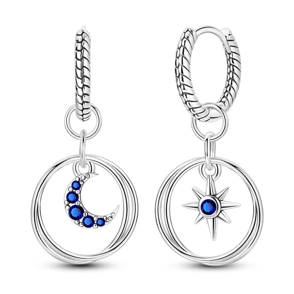 NARMO Original Women 925 Sterling Silver Hoop Earrings Blue Cubic Zirconia Starry Moonlight Jewelry
