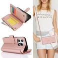 thumbnail image 3 of Crossbody for iPhone 15 Pro Max Case Wallet【RFID Blocking】with Card Slots Zipper Pocket, PU Leather Magnetic Flip Stand Wrist Strap Lanyard Wallet Case for iPhone 15 Pro Max, Rosegold, 3 of 11