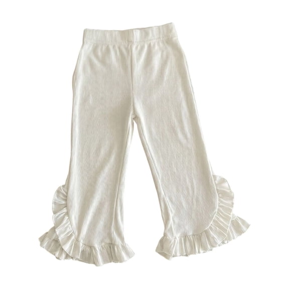 ZHOGXU Toddler Kids Girls Leggings Elastic Waist Solid Color Ruffle Summer Comfortable Lightweight Slim Fit Pants Trousers For Casual Daily Wear,White,2-3 Years