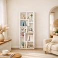 thumbnail image 2 of S-HOME Modern Asymmetrical Display Shelf In Synthetic Wood 5-Tier Vertical Bookcase For Compact Spaces, White, 2 of 16