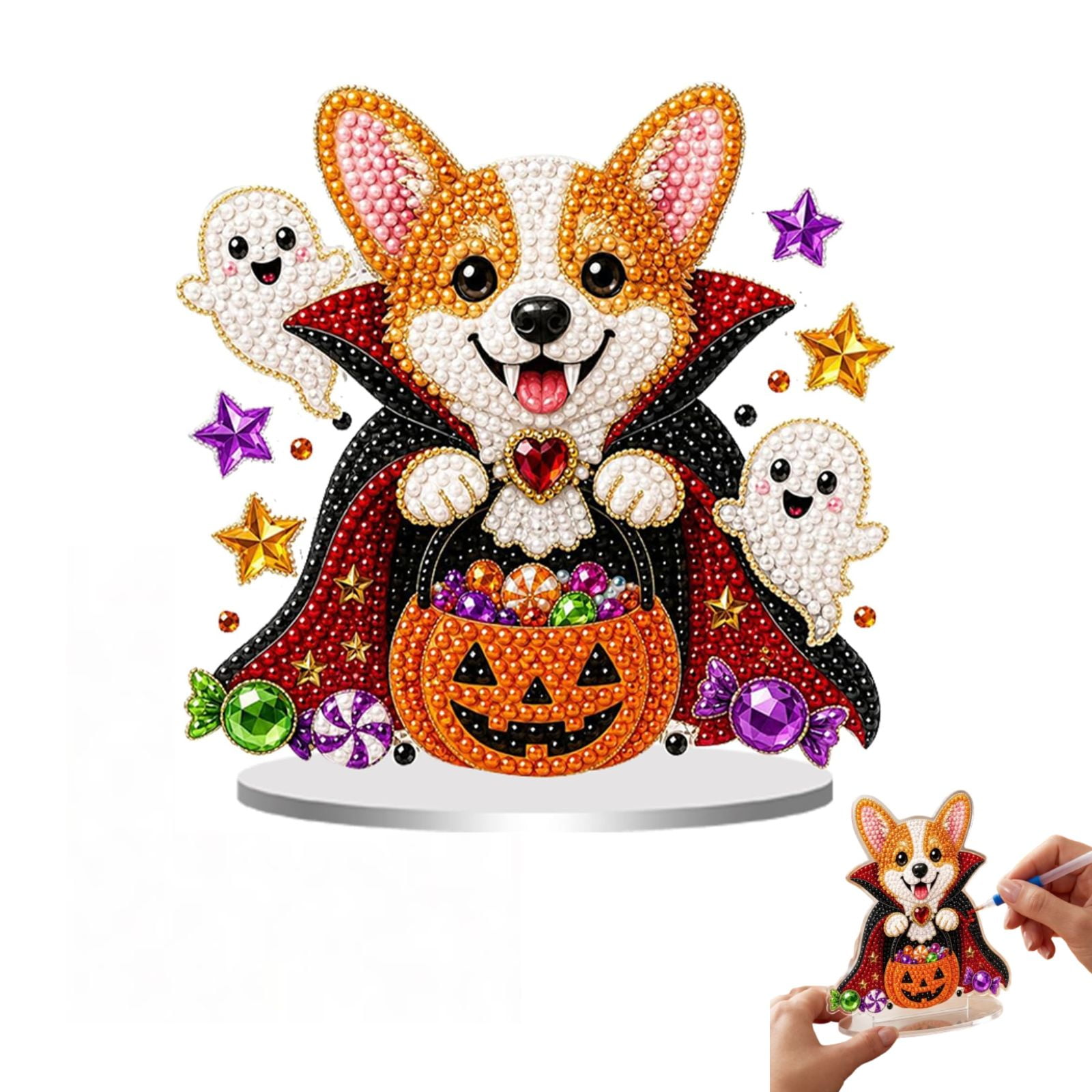 DIY Stand Up Diamond Art Painting Kit Vampire Corgi Desktop Gem Painting Ornament Kit Tabletop Acrylic Diamond Board Painting Gem Art Craft for Adults Beginners Holiday Gift for Dog Lovers