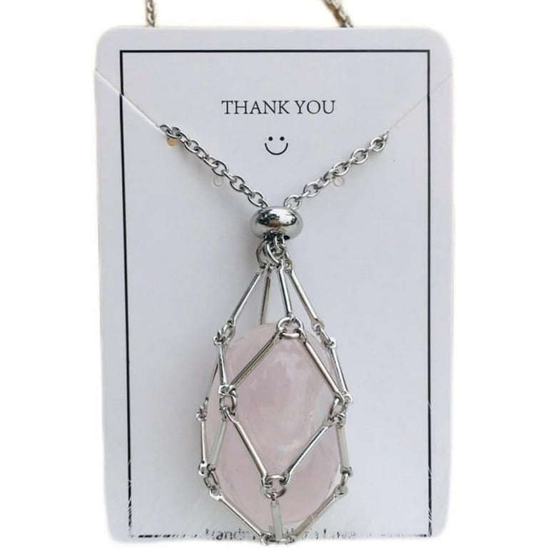 Crystal Stone Holder Necklace,Adjustable Crystal Cage Necklace Holder  Necklace,Handmade Crystal Holder Necklace,Gemstone Jewelry Gift for Women  Men (Pink,Gold) 
