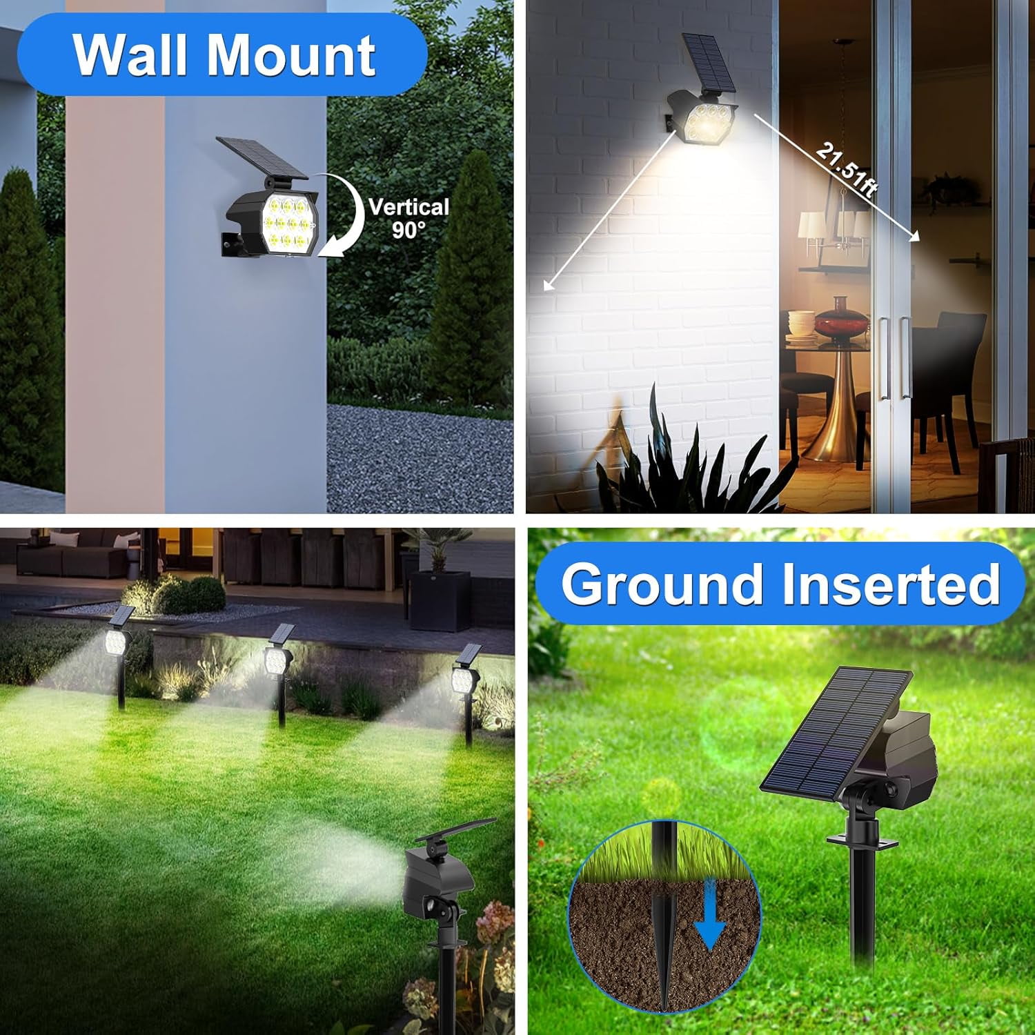 Flaow Solar Lights Outdoor, 6 pack,IP67 Waterproof 50 LED Adjustable, Landscape Solar Spotlights,3 Modes for Yard Lawn Pathway Tree (Cool White)