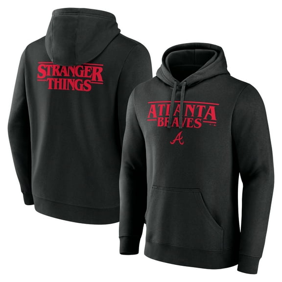 Men's Black Atlanta Braves Stranger Things Logo Lockup Pullover Hoodie