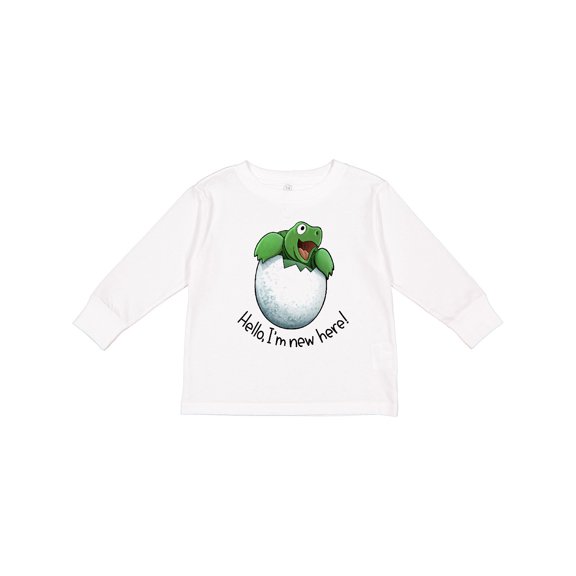 Inktastic Hello, I'm New Here Cute Baby Turtle Boys or Girls Long Sleeve Toddler T-Shirt