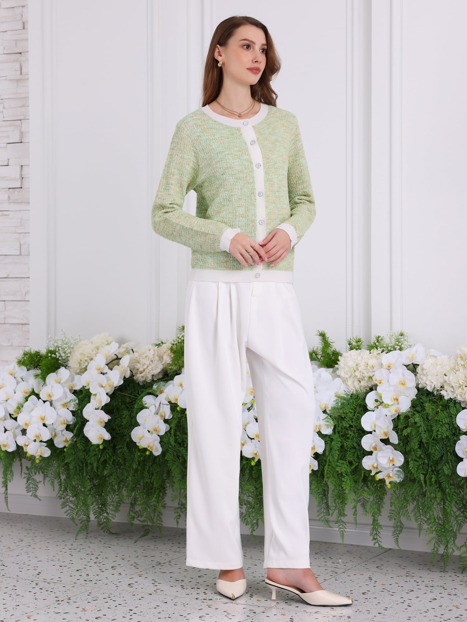 DARING DIVA Women's Casual Long Sleeve Knit Ribbed Cardigan Sweaters M Light Green