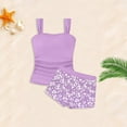 thumbnail image 2 of YEPGAR Girls Tankini Swimsuit 2 Piece Printed Bathing Suit Girls' Swimwear for 7-16 Years (Purple, 13-14 Years), 2 of 5