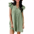 thumbnail image 2 of Antinious Women Casual V-Neck Ruffle Short Sleeve Solid Fold Loose Straight Mid Calf Soft Dress, 2 of 5