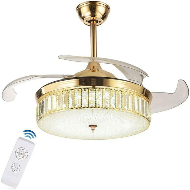 Oukaning Modern 42 Led Crystal, Gold Ceiling Fan With Crystals