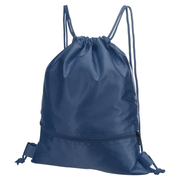 Uxcell Drawstring Backpack Bags Drawstring Gym Bag with Zip Pocket for Women Men Navy Blue