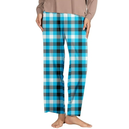 

ZHUASHUM Womens Plaid Elastic Waist Side Pockets Home Pajamas Sleep Pants