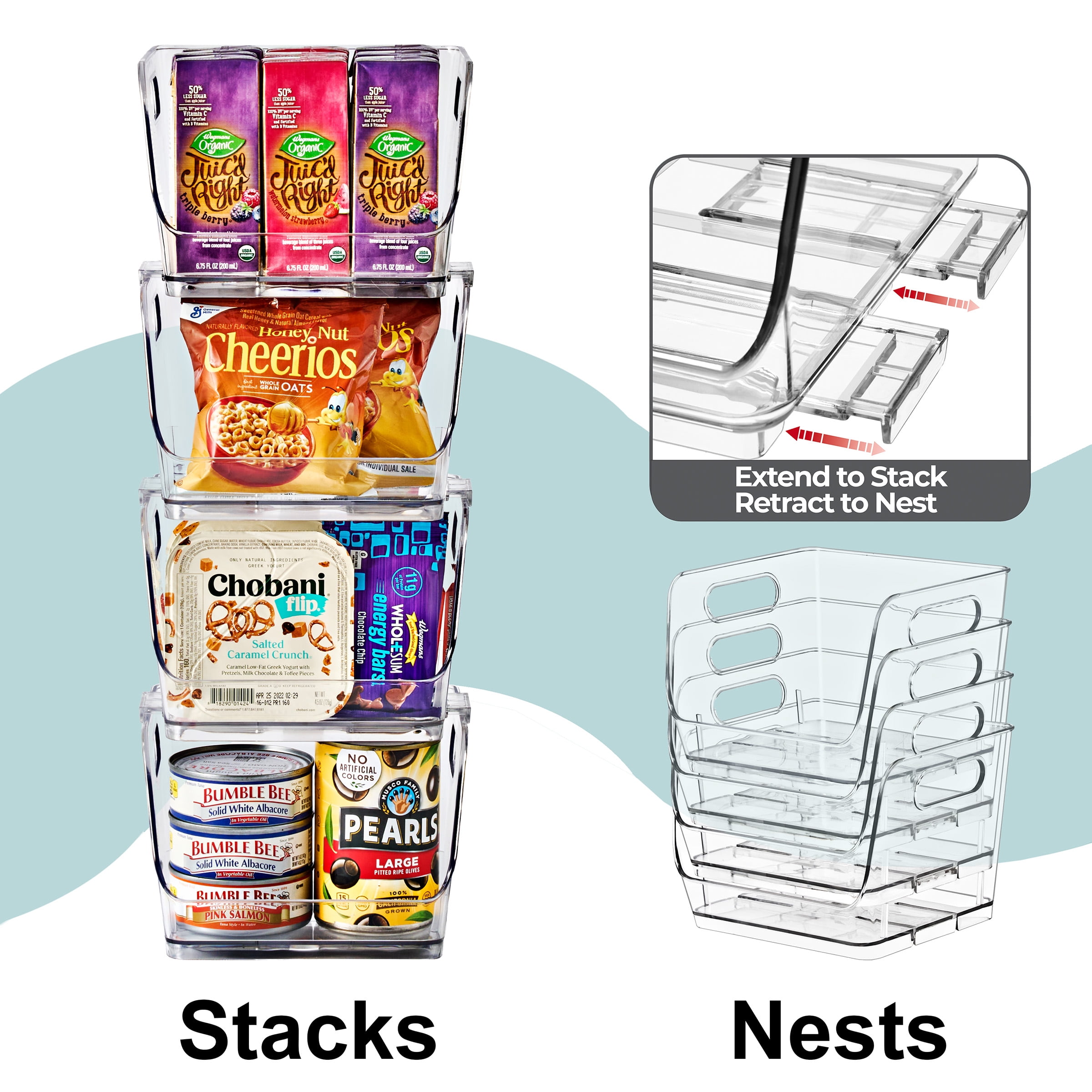 Sorbus Clear Stackable Square Storage Bins, Small Open-Front Acrylic Pantry Organizers, 4 Pack