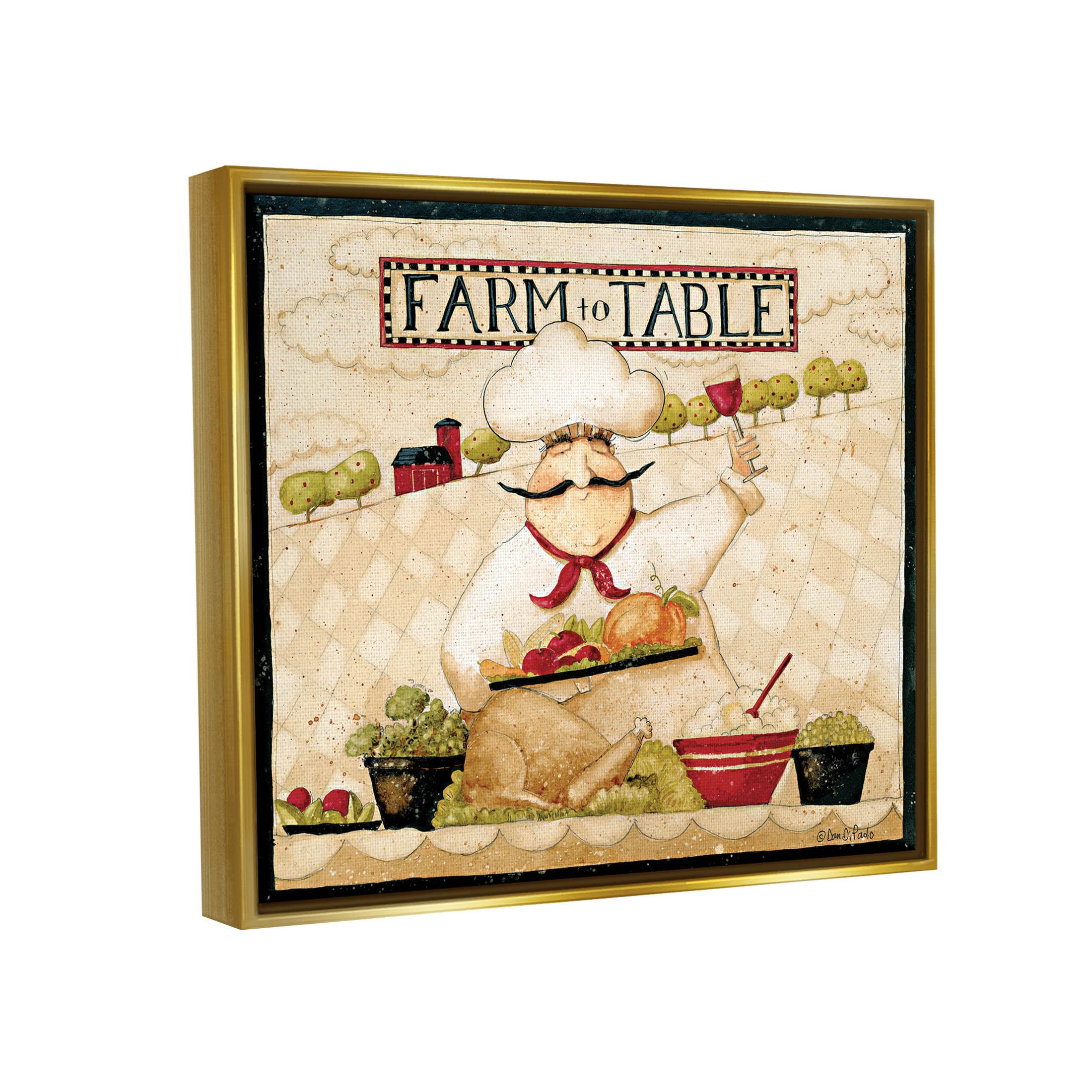 Farm to Table Vintage Chef Meal Food & Beverage Graphic Art Metallic Gold Framed Art Print Wall Art