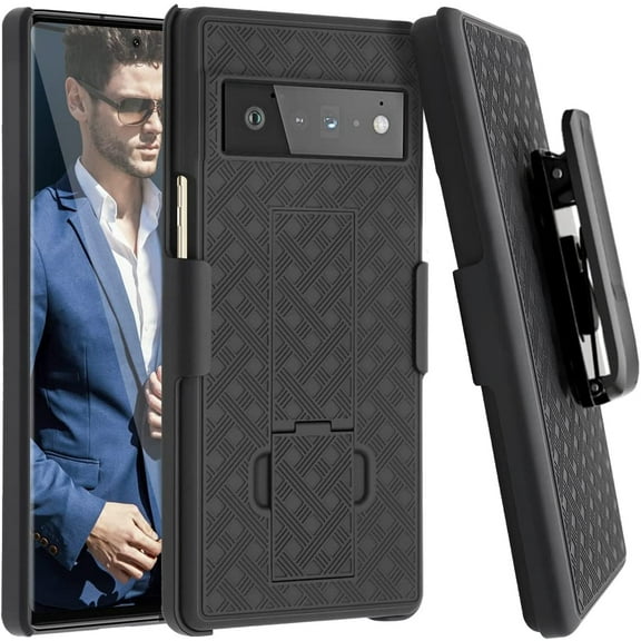 Belt Clip Case for Google Pixel 6 Phone - Swivel Holster Cover Kickstand Armor Combo Drop-Proof Defender Protective Case for Google Pixel 6 (6.4")