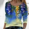 thumbnail image 2 of IROINNID Discount Womens Long Sleeve Tops Lounge Printing Round Neck Loose T-Shirt Autumn Blouse Pullover Tops,Blue, 2 of 5
