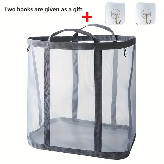 1 Extra Large Foldable Mesh Laundry Basket with Handle - Portable Storage Bag, Suitable for Clothes