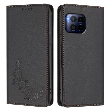 PU Leather Wallet Case for T-Mobile Revvl 7 Pro Strong Magnetic Flip Folio Cover RFID Blocking 2 Card Slots Kickstand Embossed Floral Pattern Phone Protective Shell.A10