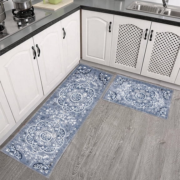 RLESO 2 Piece Kitchen Rug Set Non Slip, Waterproof Comfortable Standing Mat and Runner, Cushioned Floor Mats for Home Sink Laundry