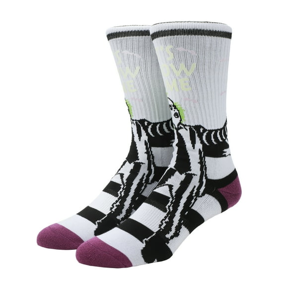 Beetlejuice UV Color Change Betelgeuse Adult White Athletic Crew Socks