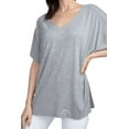 thumbnail image 2 of YELETE Women's Short Sleeve V-Neck Oversized Top, Heather Grey M, 2 of 4