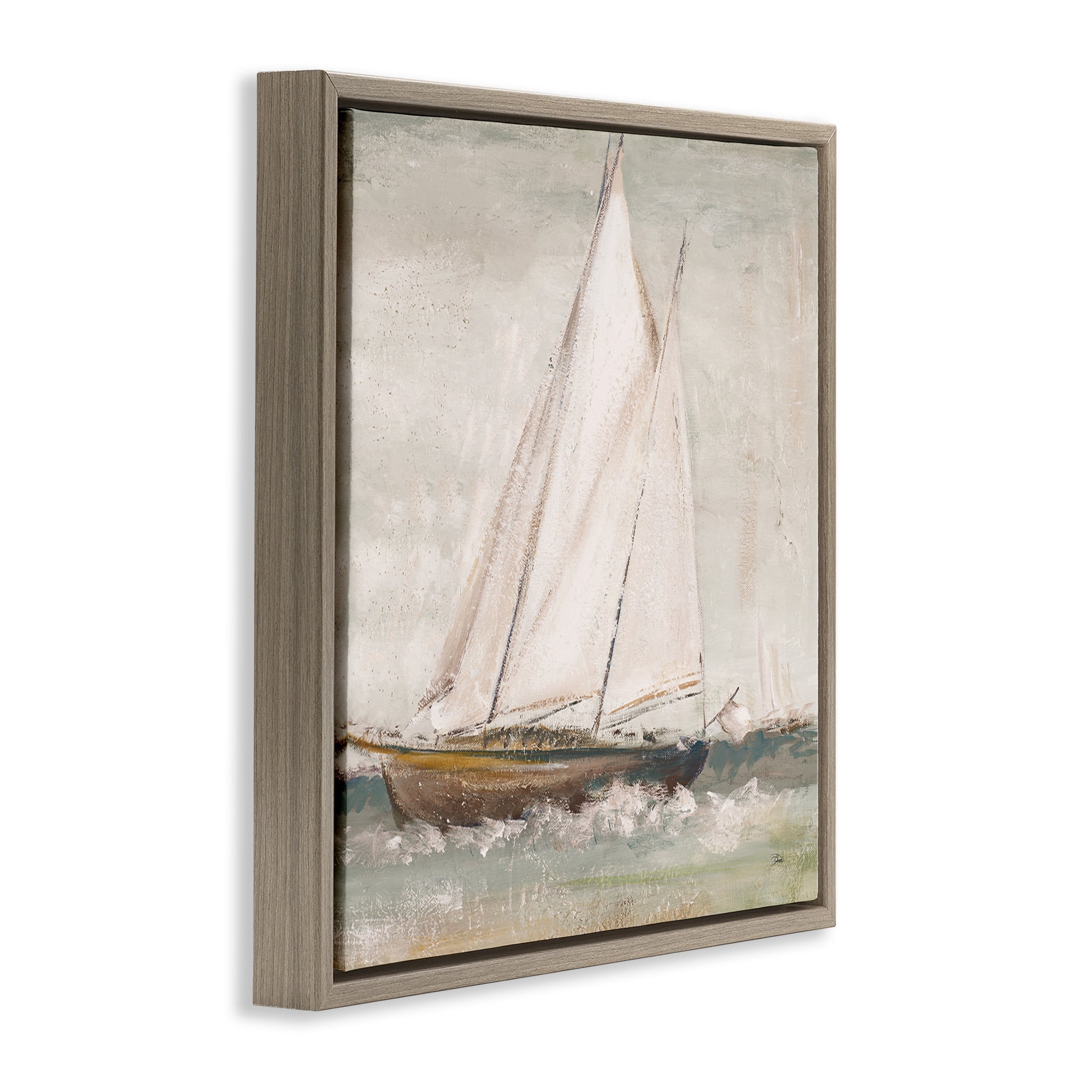 Stupell Industries Traditional Sailboat at Sea Transportation Painting Brown Floater Framed Canvas Art Print Wall Art, 18 x 18