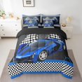 thumbnail image 2 of Erosebridal Race Car Full Comforter Set with Sheets Black White Checkered Flag Print Bed in a Bag Extreme Sports Bedding Set 7 Piece Honeycomb Speed Sports Car Blue Bed Set, 2 of 5