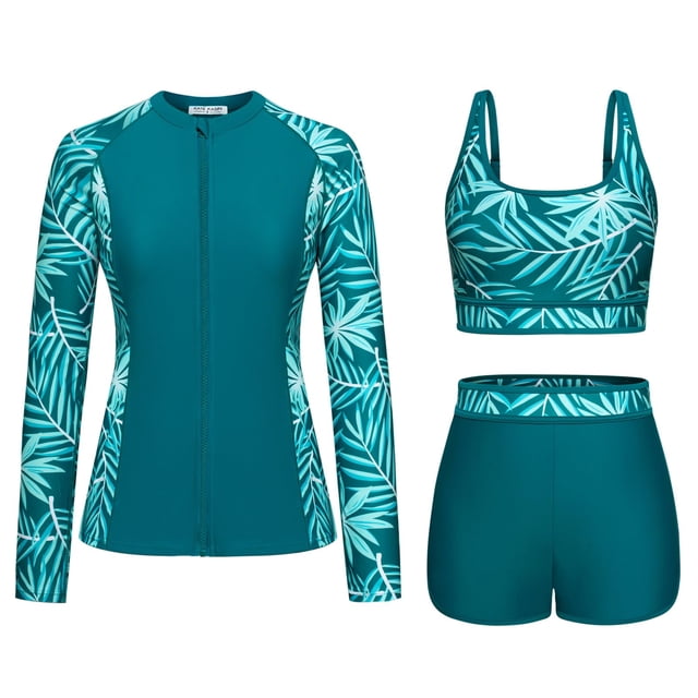 Trajes de baño Kate Kasin de cobertura total UV50+ para mujer, azul y verde
