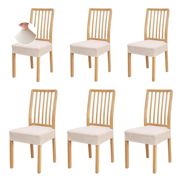 NUBILY Waterproof Seat Covers for Dining Room Chairs Set of 6, Stretch Jacquard Removable Washable Chair Seat Slipcovers Protector, No Rear Covers, Beige