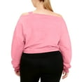 thumbnail image 4 of Women's Off Shoulder Crop Sweatshirt Plus Size Fashion One Shoulder Long Sleeve Pullover Top with Strap Design Pink L, 4 of 7