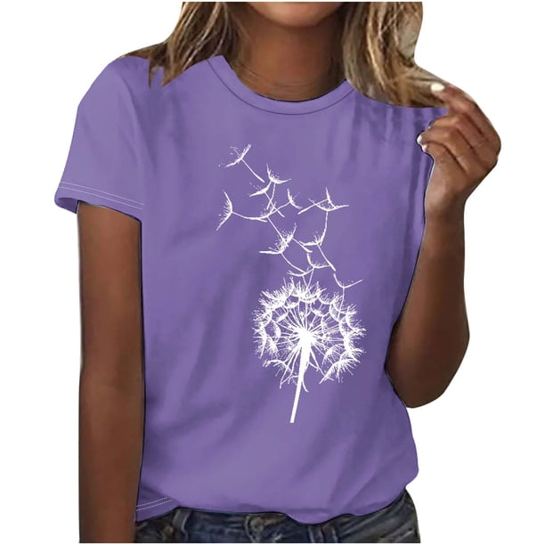 Camiseta de Manga Corta de Cuello Redondo Impresa para las Mujeres, Casual Diario Y Partido de Moda Superior
