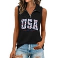 thumbnail image 3 of CAIXIA 4Th Of July Shirts Women Summer Sleeveless Tank Tops Zipper V Neck Ribbed Dressy Casual Blouses America 250 Flag Loose Business Polo Shirts, 3 of 5