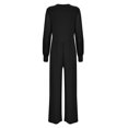 thumbnail image 5 of HBFAGFB Long Sleeve Jumpsuit for Women Trendy V Neck Mesh Patchwork Straight Leg Rompers Black Size S, 5 of 5