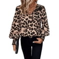 thumbnail image 2 of Blusa Holgada de Abullonada y Cuello en V para Mujer, Estilo Casual, Dulce y . Marrón L, 2 of 9