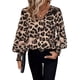 thumbnail image 2 of Blusa Holgada de Abullonada y Cuello en V para Mujer, Estilo Casual, Dulce y . Marrón M, 2 of 9