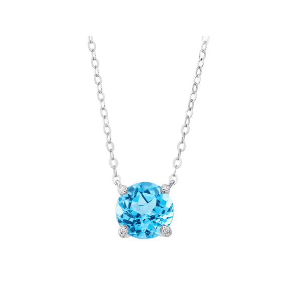 Women's Welry Round-Cut Swiss Blue Topaz Pendant Necklace with Diamonds in 10kt White Gold, 17"