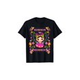 thumbnail image 1 of Girl's Vibrant Mexican Mazahua Lele Maria T-Shirt - Cartoon Folk art Graphic, Short Sleeve, Cotton, Casual & Comfy, Machine Washable, Black with Colorful Floral Patterns Comfort Summer, 1 of 6