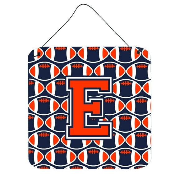 Letter E Football Orange Blue and white Wall or Door Hanging Prints