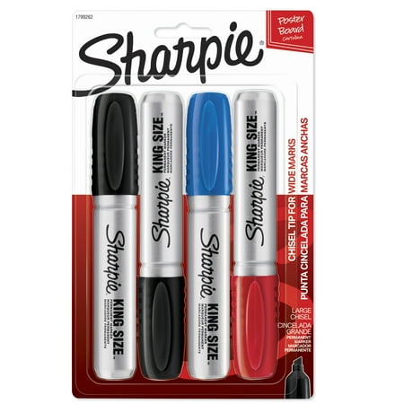 Sharpie King Size Permanent Markers, Assorted Colors, Large Chisel Tip, 4 Count