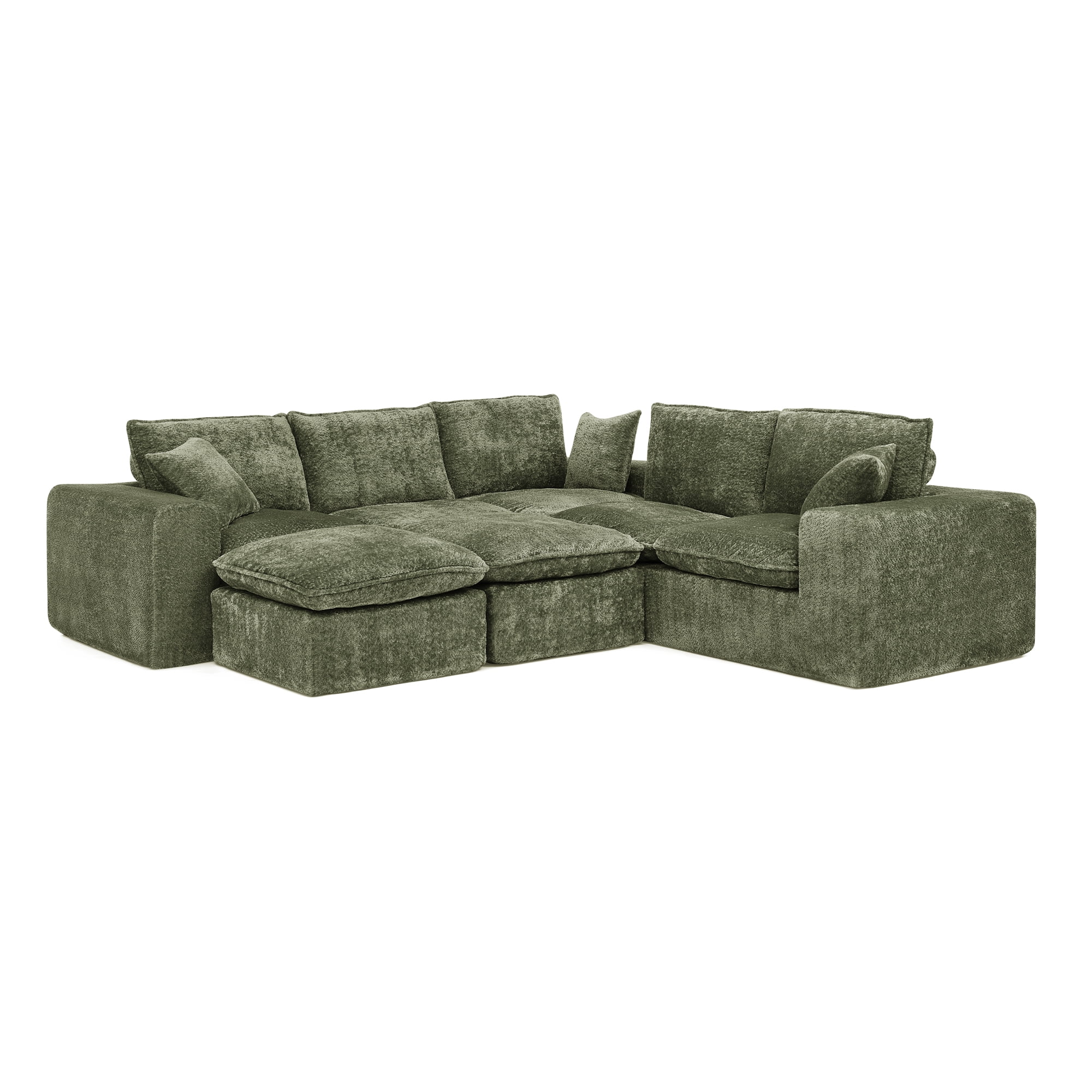 107" L Shaped Sectional Sofa 7 Seat Cloud Couch Boucle Fabric Modular Sofa with Ottoman Deep Seat Comfy Couch for Living Room, Green