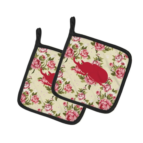 Caroline's Treasures BB1064-RS-YW-PTHD Beetle Shabby Chic Yellow Roses Pair of Pot Holders , 7.5HX7.5W, multicolor